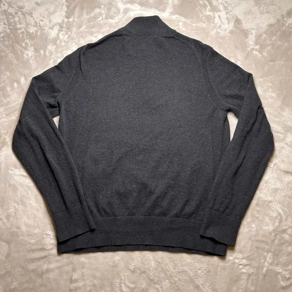 Banana Republic Cotton Cashmere Sweater Mens L Dark Gray Henley Mock Neck Preppy